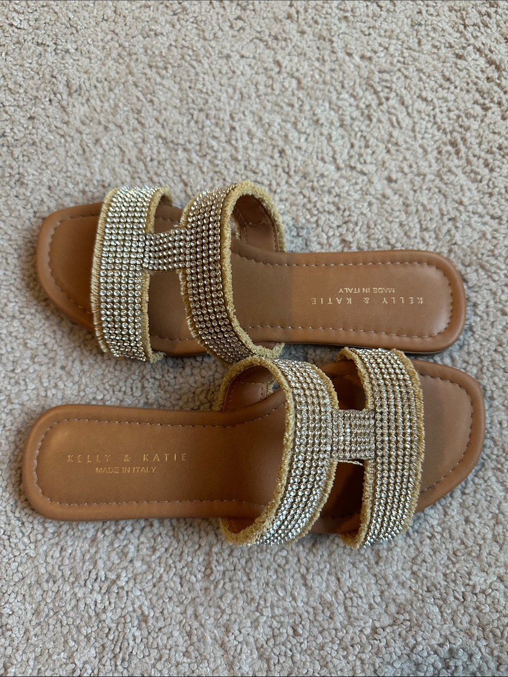 Kelly & Katie Gold Rhinestone Double-Strap Slide Sandals